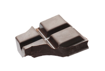 Piece of delicious dark chocolate isolated on white