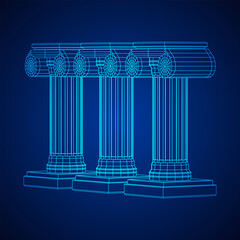 Greek ionic column. Ancient pillars.