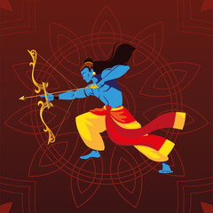 lord Rama with bow and arrow over floral decorative background