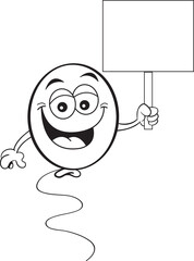  Black and white illustration of a happy balloon holding a sign.