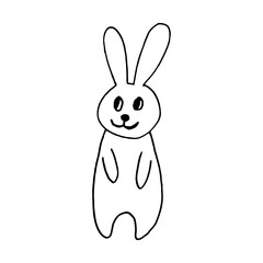 Cute Easter bunnies. Hand drawn vector illustration in doodle style. Festive characters. Line art drawing