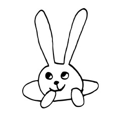 Cute Easter bunnies. Hand drawn vector illustration in doodle style. Festive characters. Line art drawing