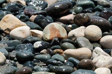 Wet beach stones background