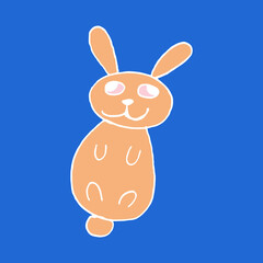 Cute Easter bunnies. Hand drawn vector illustration in doodle style. Festive characters. Line art drawing