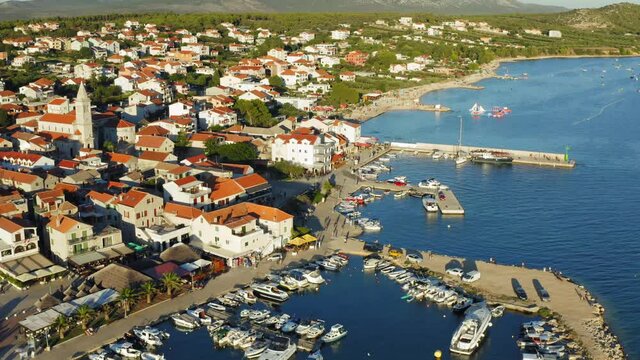 Aerial view of evening in Pakostane town in Adriatic Sea, Croatia