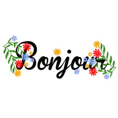 Handdrawn slogan graphic print for t-shirt design as a vector. Flower embroidery design with text. Randomly placed florals. Calligraphy script handwritten. © Everyday Friday
