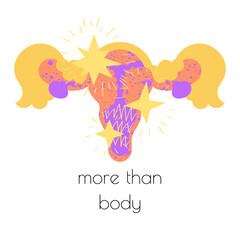 Women health concept clipart. The womb is larger than the body. Women health along with emotions. Vector.