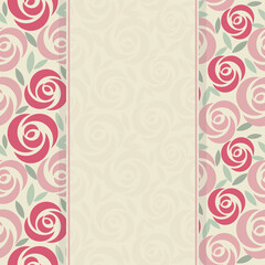 Cute Valentine card with roses and hearts. Template greeting card, invitation and advertising banner, brochure.  Vector