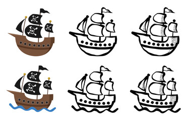 帆船と海賊船のイラスト素材セット