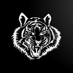 Black and White Tiger in Tribal Style
