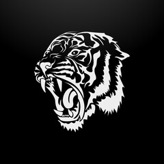 Black and White Tiger in Tribal Style