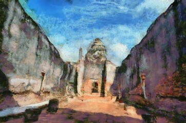 Remains of ancient ruins in thailand  Illustrations creates an impressionist style of painting.