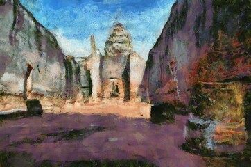 Remains of ancient ruins in thailand  Illustrations creates an impressionist style of painting.