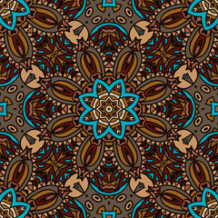 Seamless vector pattern blue mandala ornament. Vintage decorative design