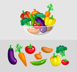 Set of vegetables. Eco food vector illustration. Fresh for vegan and vegetarian.