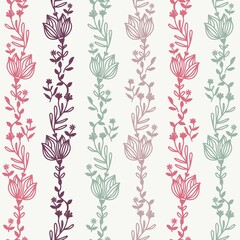  Seamless pattern with flowers, leaves and dragonfly.  vector pattern. Hand drawn. Pattern for card, invitation, wrapping paper, textile fabric