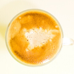 A coffe in a glass cup