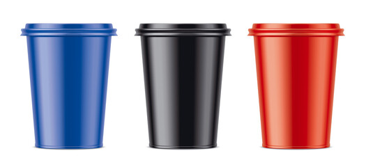 Set of colored plastic cups. Matt surface version. 2/2 part.