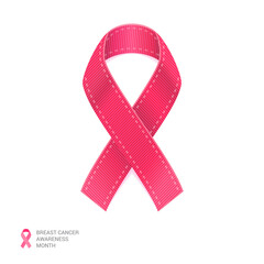 International symbol of the breast cancer awareness month. Vector illustration of pink ribbon isolated on a white background