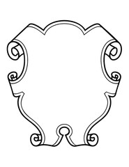 Shield design with rolled scrollwork
