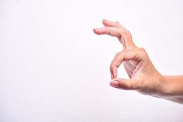 Hand shows OK gesture on white background. Doctor's hand giving it's ok sign. Copy space.