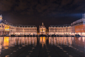 The water mirror plaza in Bordeaux, at nigh.