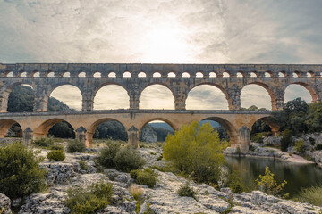 Fototapeta na wymiar Pont du Gard, the ancient roman bridge in Provence, France.