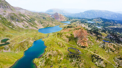 Beautiful aerial view of lakes of Bouillouses, Catalonia, Spain - obrazy, fototapety, plakaty