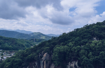 view of korean landscape on cloudy and gloomy day