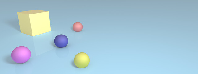 Colored balls are bouncing on a blue surface.