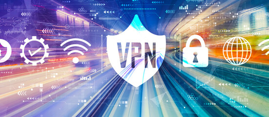VPN concept with abstract high speed technology POV motion blur