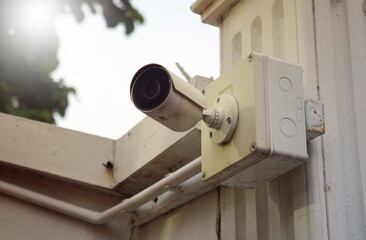 Closed circuit camera , CCTV security camera mounted on a pole.