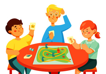 Children playing a board game - colorful flat design style illustration