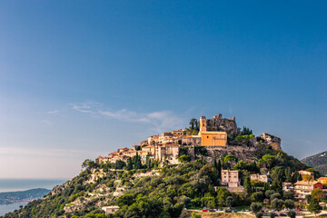 Obraz premium Eze, a small and ancient town on top of mountains along the coast in Provence, France.