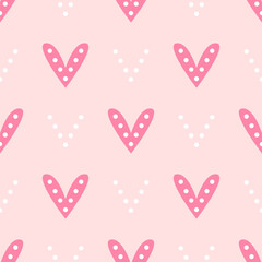 Repeating hearts with dots. Cute seamless pattern. Romantic vector illustration.