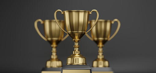 close up golden trophy award with copy space for text. 3d rendering.