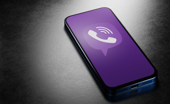 Viber application on the screen of a close-up of a modern smartphone. Applications for online calling and messaging. Russia, Chuvash Republic, Cheboksary. 08/31/2020 , 3d rendered