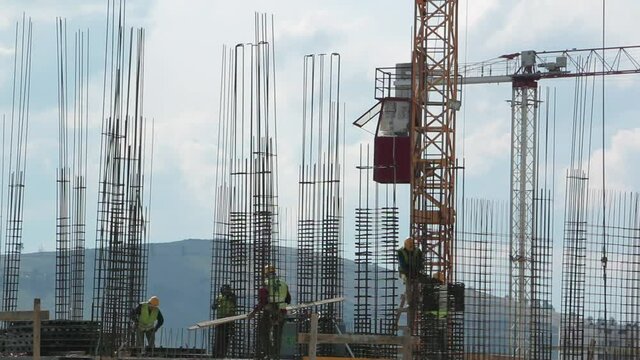 Construction site. Workers on the construction site of a residential building 