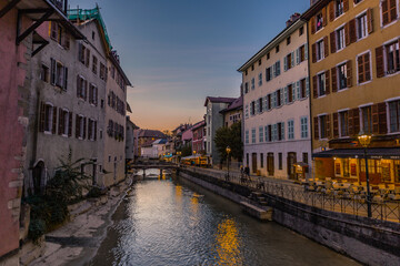 Fototapeta na wymiar The sunset view of the old town of Annecy, Provence, France.