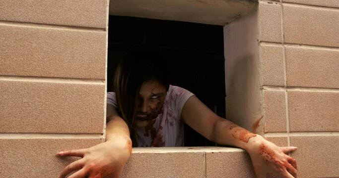 Zombie characters ghost woman horror halloween in nightmare concept.