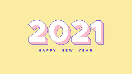 Happy New 2021 Year. Isometric number 2021 with white and pastel pink color, digits in 3d style