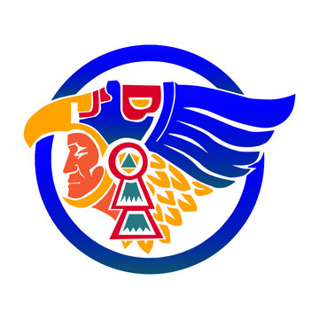 Aztec Mexican Eagle Warrior Logo Concept 