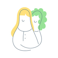 Hugging people, embrace, sympathy, and friendship. Flat outline isolated vector illustration on white. Flat line isolated vector illustration on white