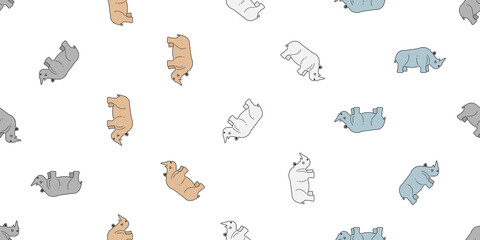 Rhino seamless pattern, Colorful Rhino on white background.