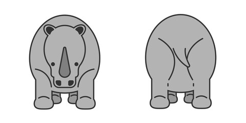 Cute Rhino set (front and back), Vector illustration of Rhino.	