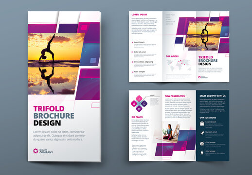 Purple Trifold Brochure Layout with Rectangle Elements