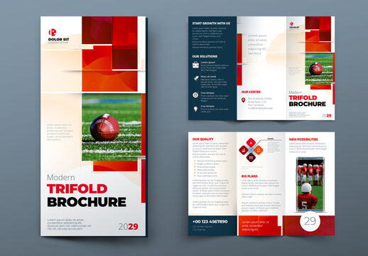 Red Trifold Brochure Layout with Rectangle Elements