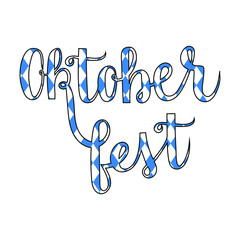 Oktoberfest handwritten lettering in rhomb flag colours vector on white background