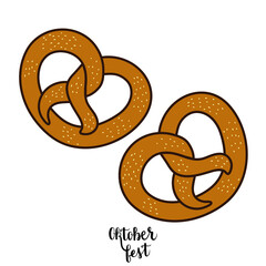 Oktoberfest pretzel with lettering vector on white background