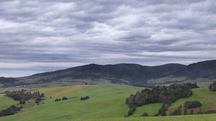 View of the mountains during a rainy day